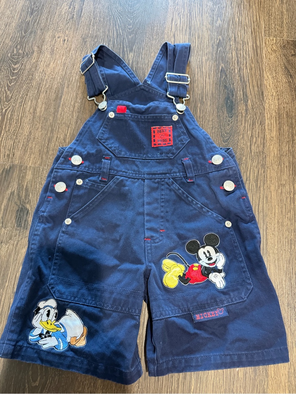 Vintage Disney Navy Blue Mickey & Donald Short Overalls